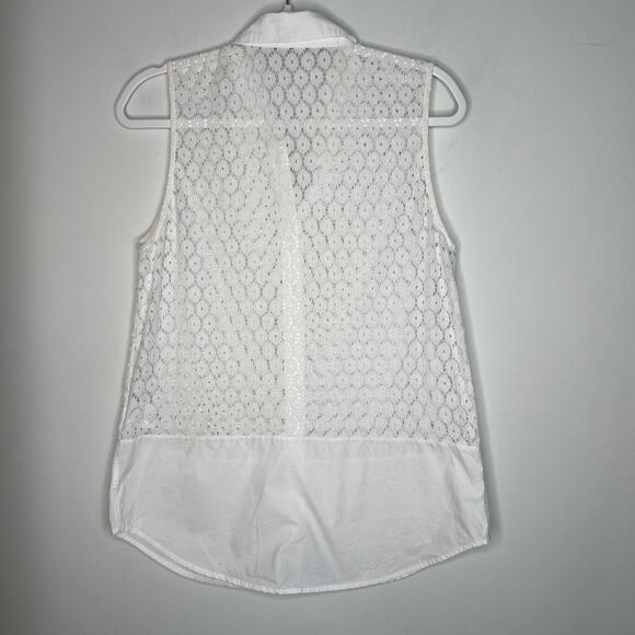 Equipment White Lace Sleeveless Button Up Blouse Size Medium - Picture 2 of 9
